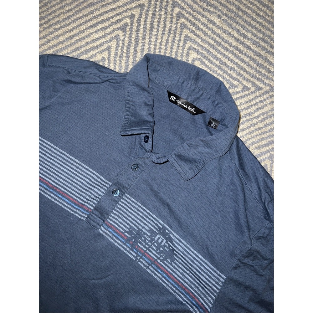 Travis Mathew Palm Tree Stripe Wanakah CC Polo Shirt‎ - Blue - Large